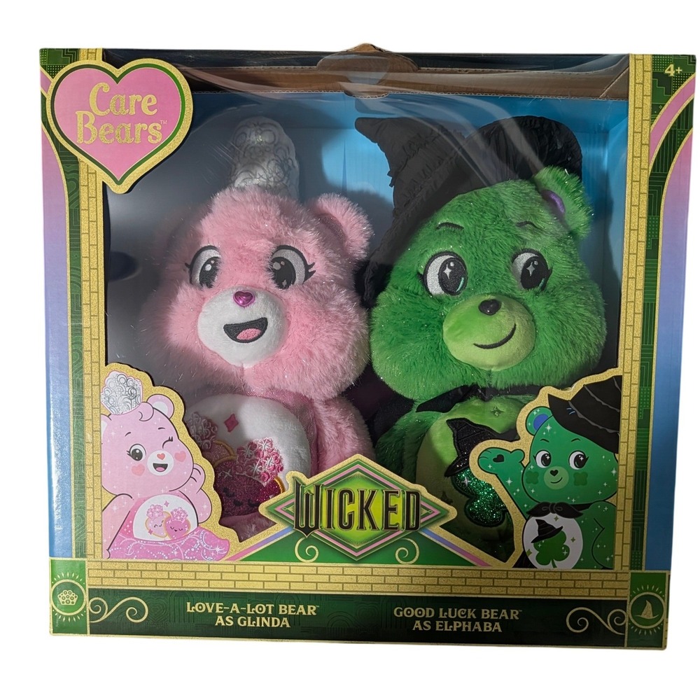 Care Bears Wicked Plush Set Love-a-Lot Glinda Good Luck Elphaba 2-Pack NEW